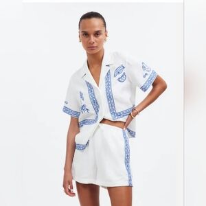 SET! Madewell X Lisa Says Gah! Embroidered Button-Front Shirt, Drawstring Shorts